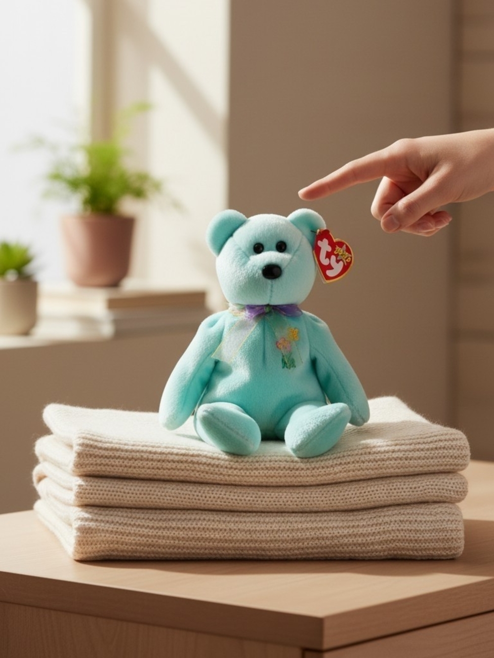 #220 Ty Ariel Beanie Baby Aqua Bear Plush with Heart Tag